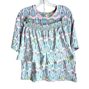 Shady Lady 2 Pc Short Pink and Blue Racquet and Ball Pajama Set Size Small